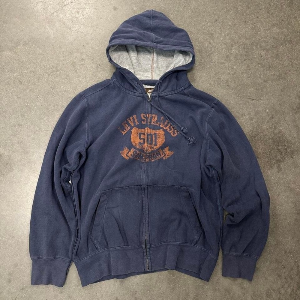 Levi's navy blue zip up hoodie with orange accents Size Medium